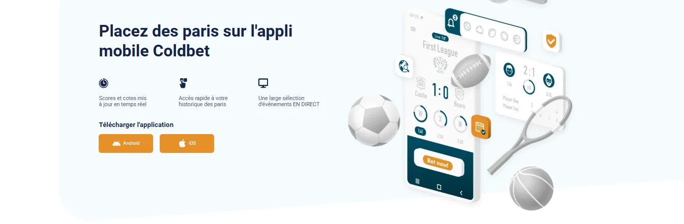 Application mobile Coldbet avec paris en direct et historique des paris