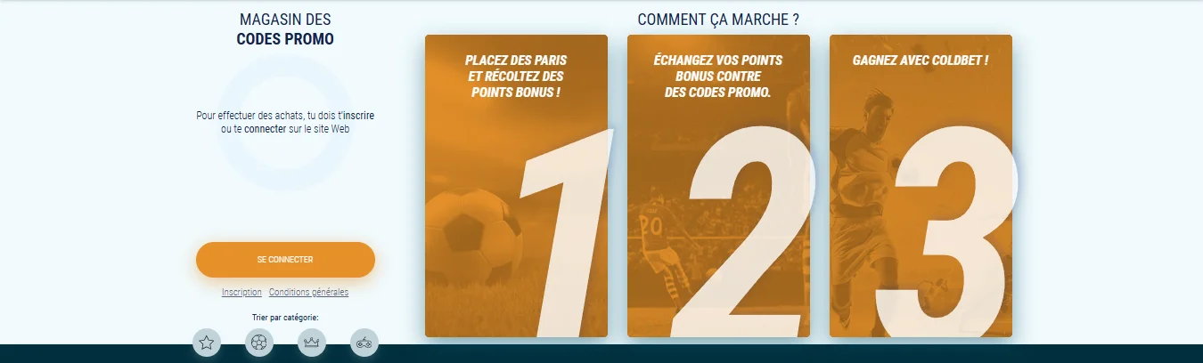 Magasin de codes promo Coldbet avec système d'échange de points bonus