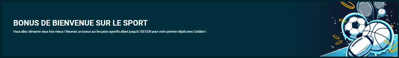 Bannière des paris sportifs Coldbet avec bonus de bienvenue 100 EUR